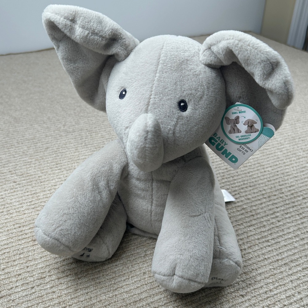 Baby Gund Flappy the Elephant Plush Gray Interactive Nursery Toy Peek-A-Boo